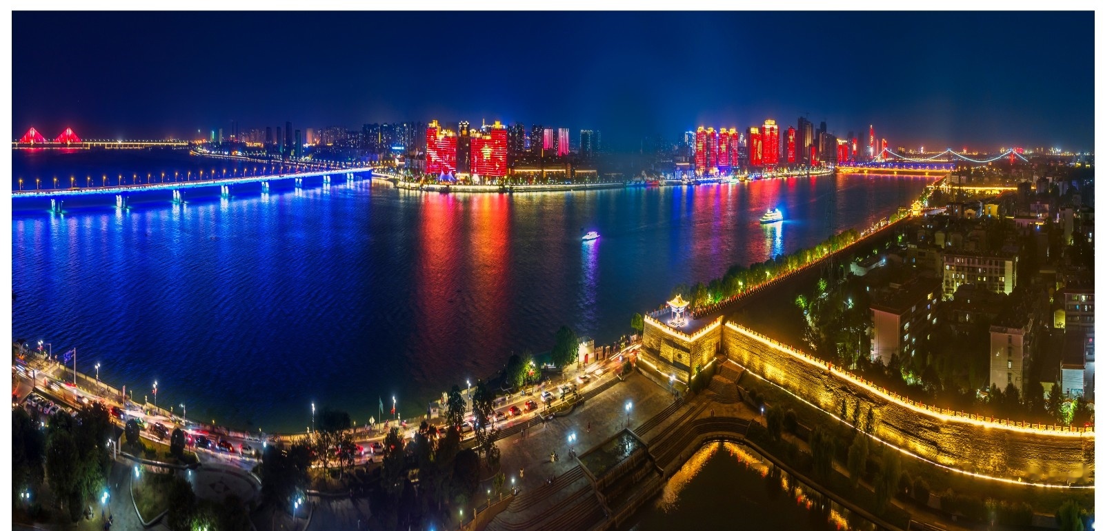 汉南滨江建筑夜景亮化实拍